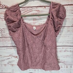 Nordstrom Pink Nostalgia Lace Puff Sleeve Crop Top NEW Women's Large Sweetheart